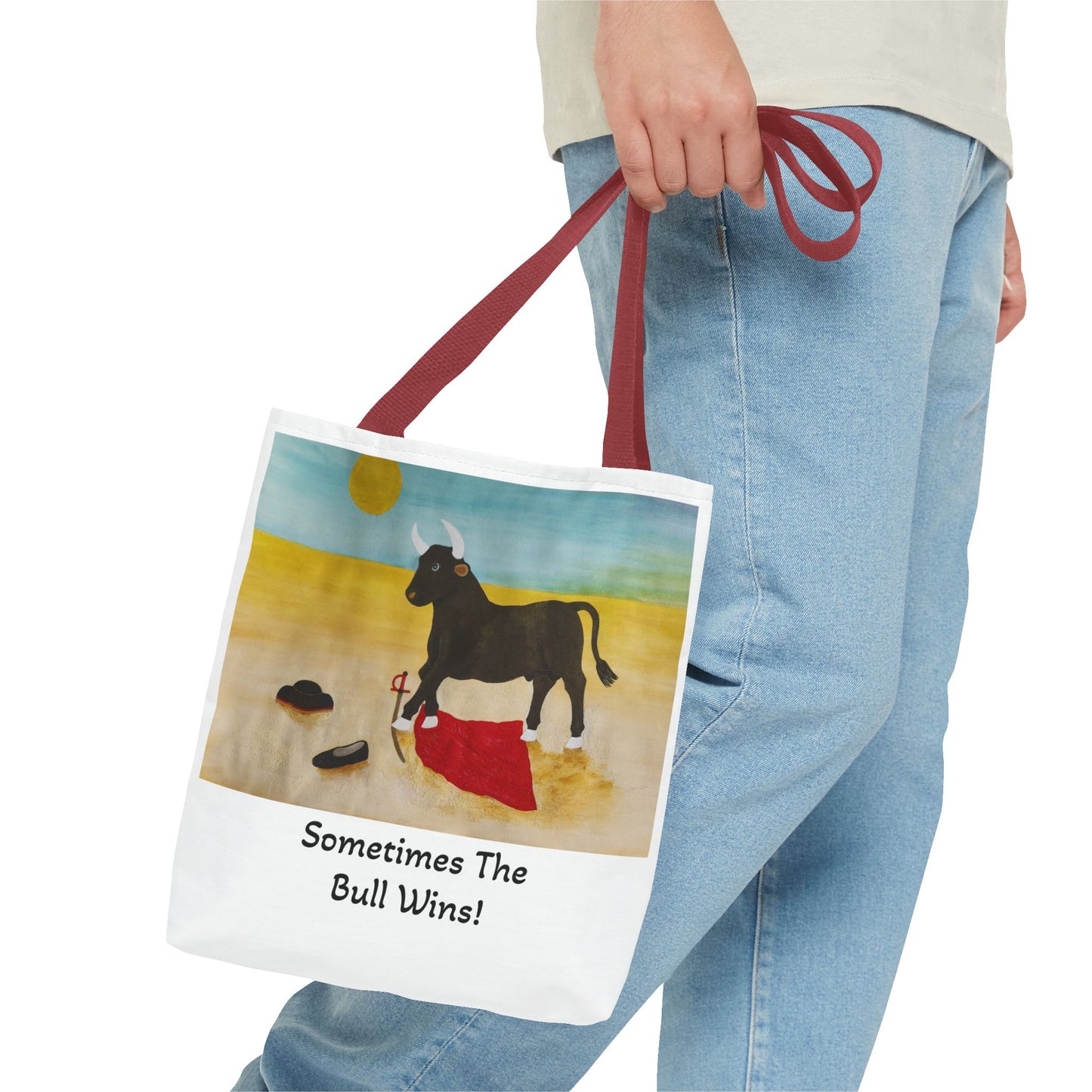 'Sometimes The Bull Wins' Original Watercolor on Tote Bag (AOP) For Animal Lovers