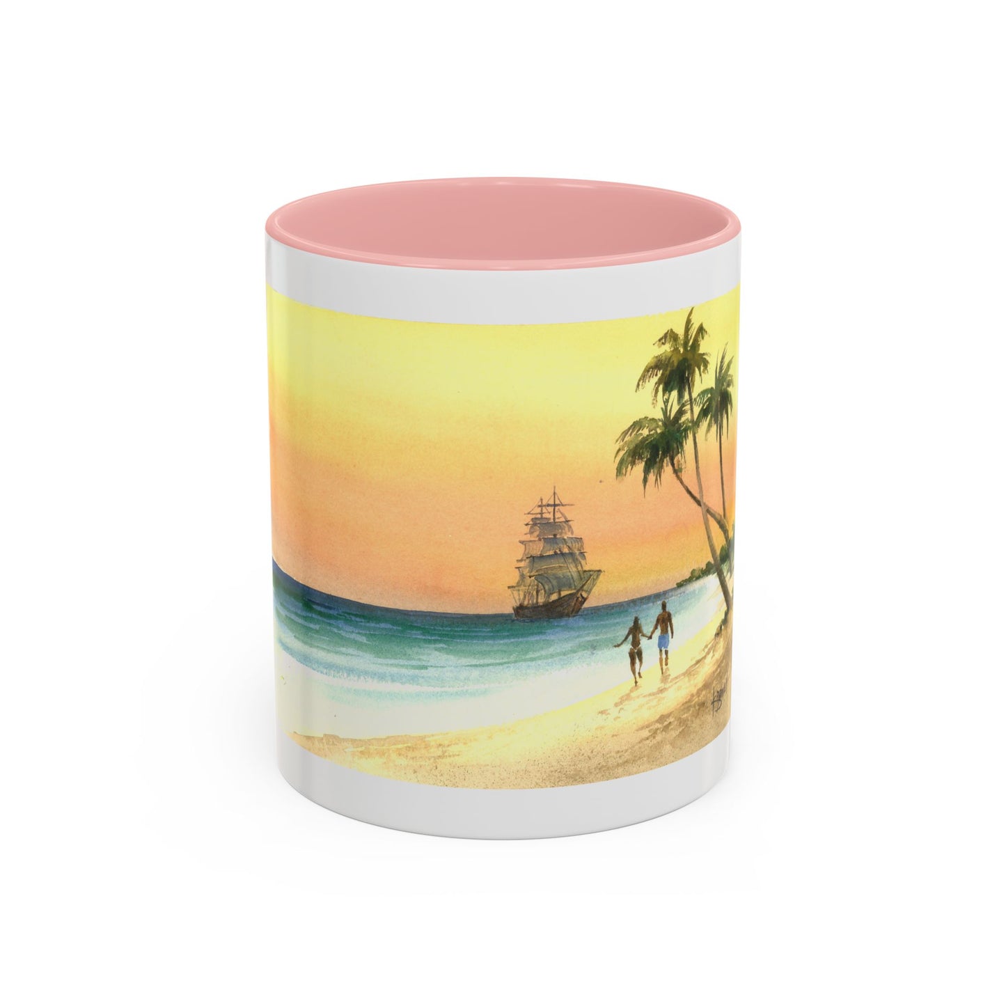 A Stroll On The Beach in Key West, Watercolor Accent Coffee Mug (11oz)