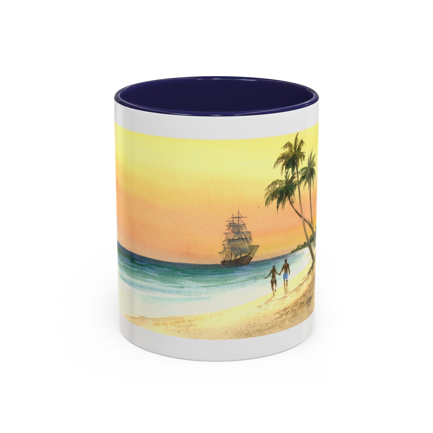 A Stroll On The Beach in Key West, Watercolor Accent Coffee Mug (11oz)
