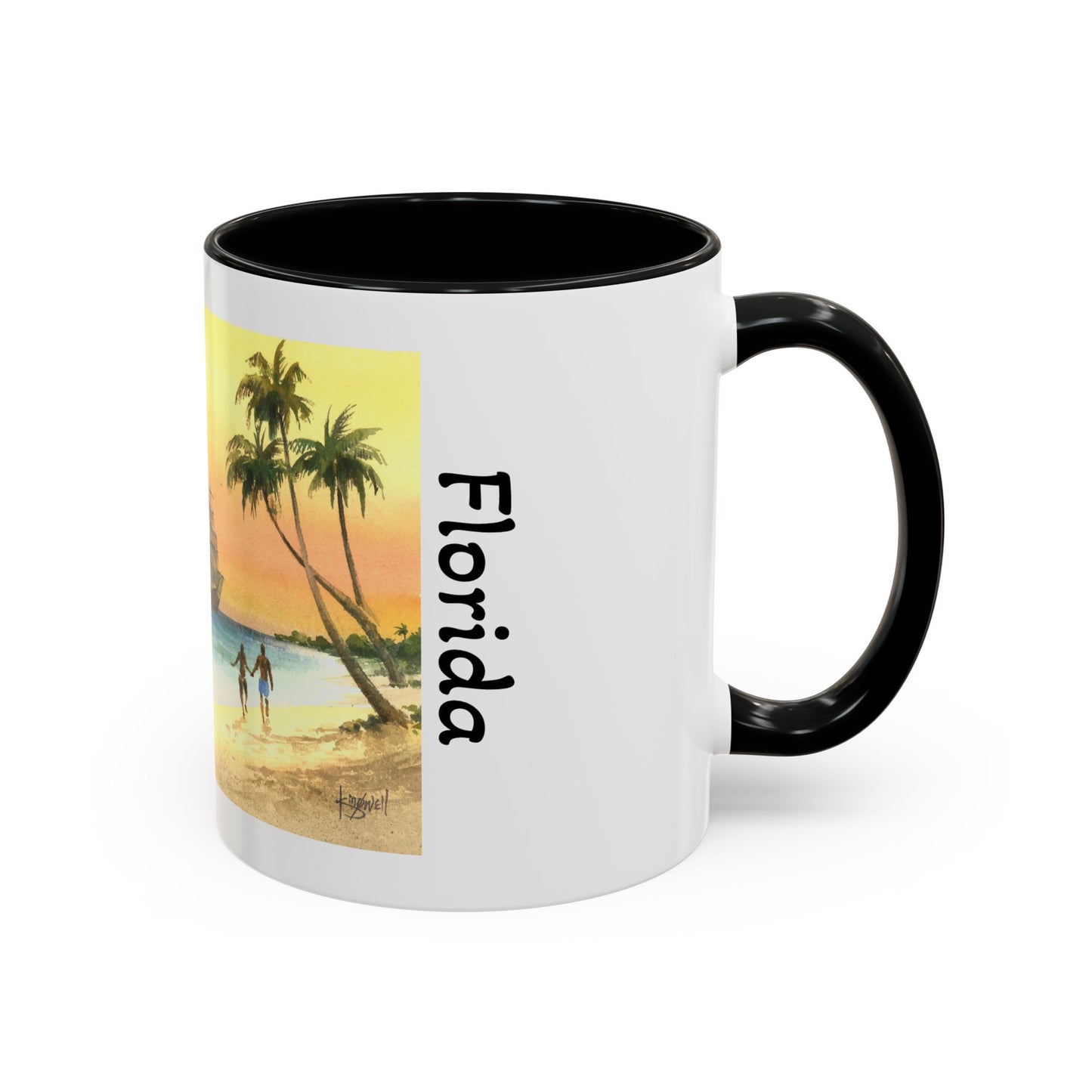 A Stroll On The Beach in Key West, Watercolor Accent Coffee Mug (11oz)