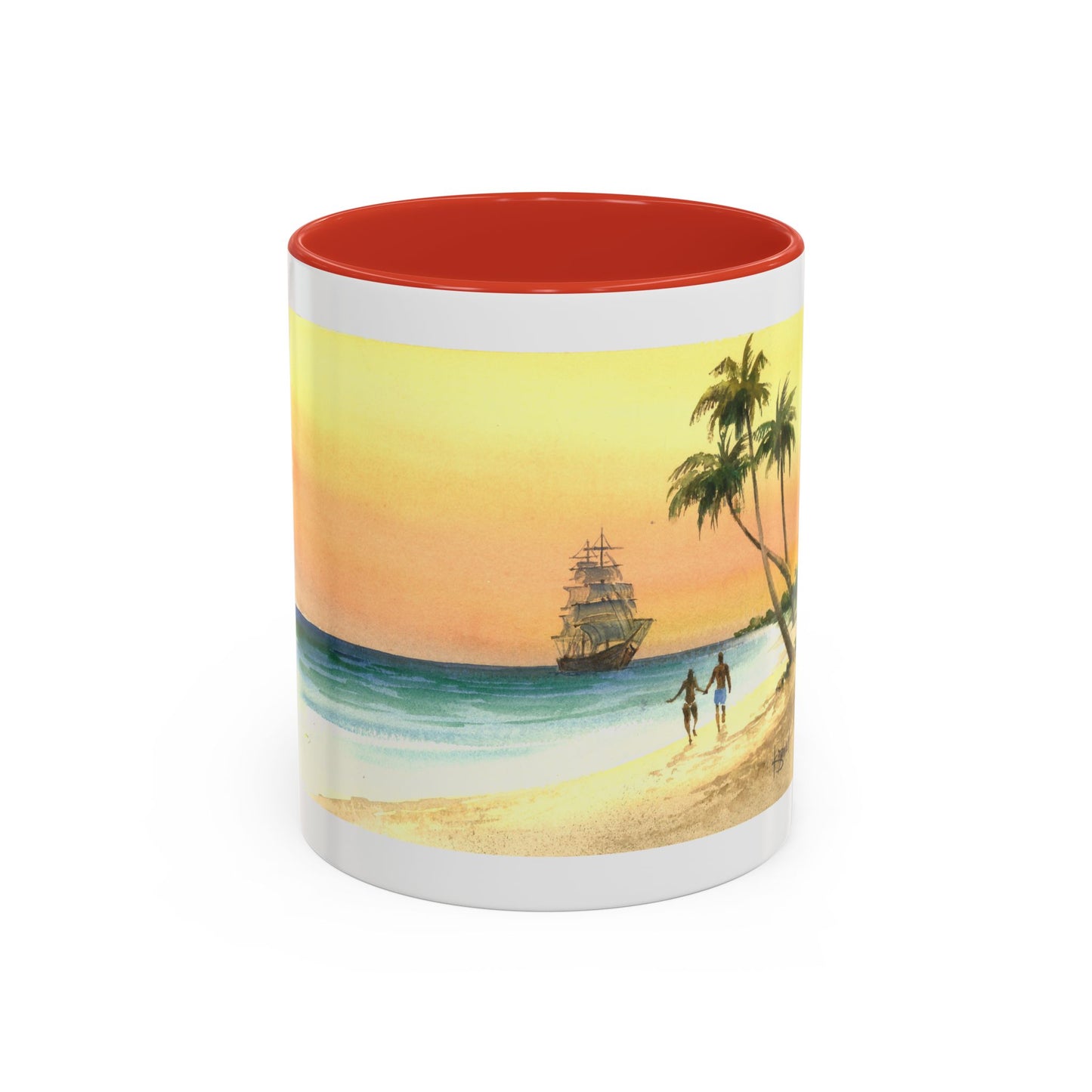 A Stroll On The Beach in Key West, Watercolor Accent Coffee Mug (11oz)