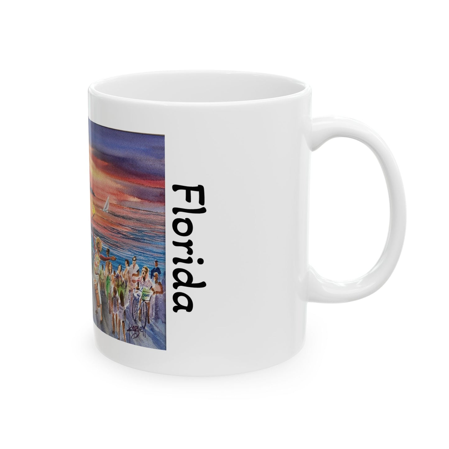 Sunset on Mallory Square Key West, Original Watercolor on Ceramic Mug, (11oz)