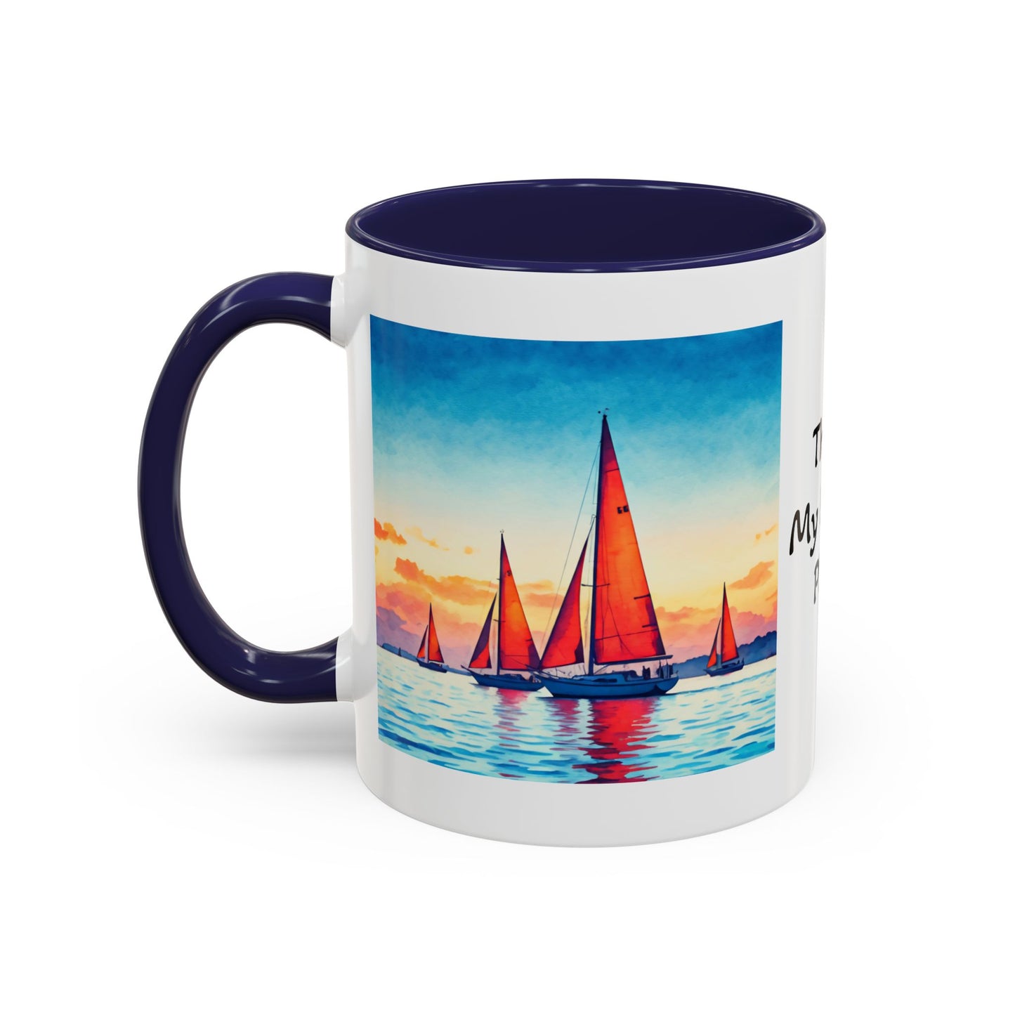 Mug - 'Sailboat is My Happy Place' Accent Coffee Mug (11oz)