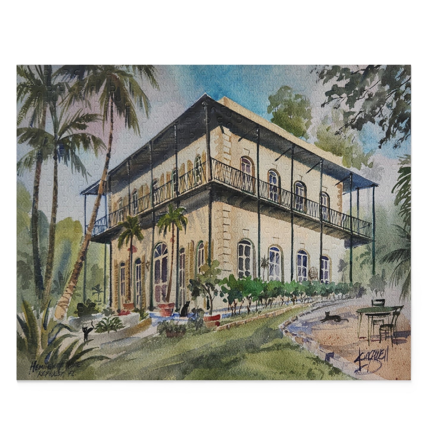Puzzle (500-Piece) - Watercolor of Earnest Hemingway's Home in Key West, FL