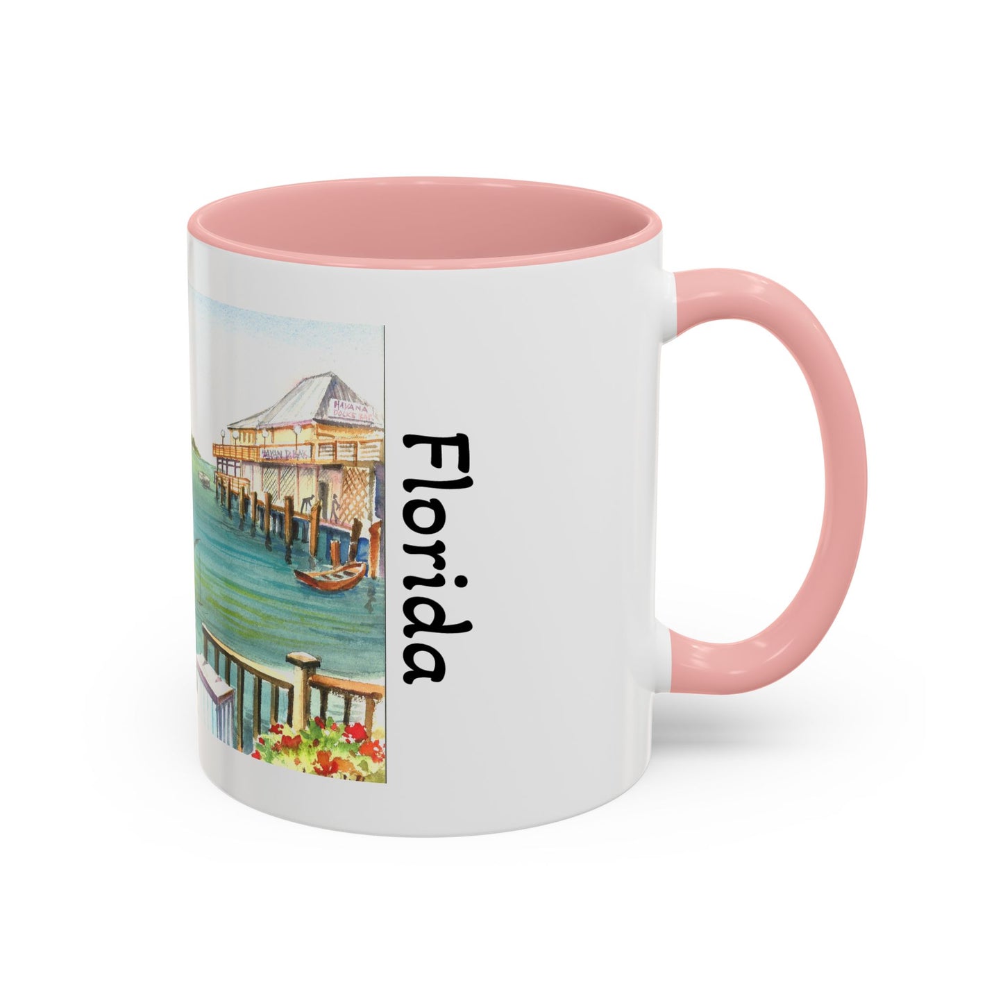Fishing on A Pier in Key West, Watercolor Accent Coffee Mug (11oz)