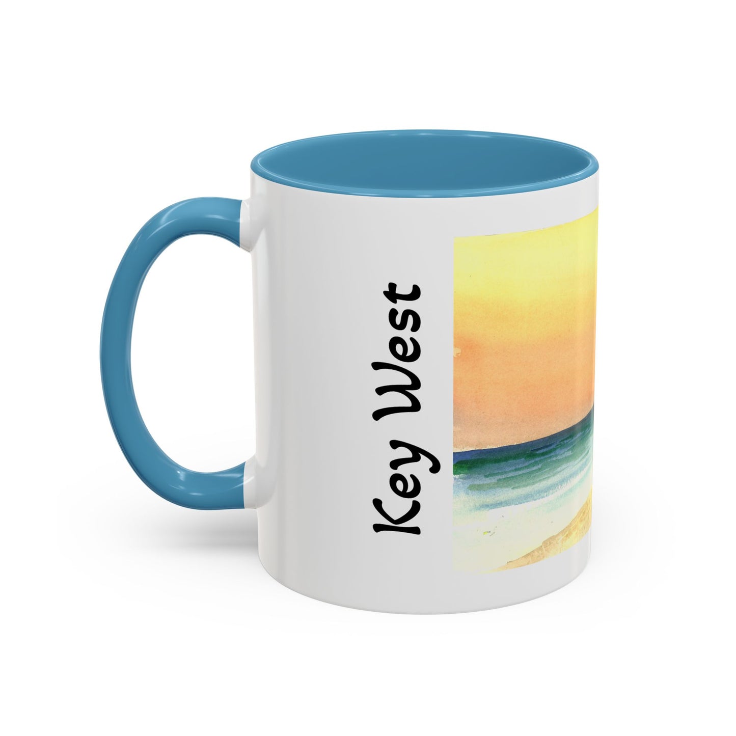 A Stroll On The Beach in Key West, Watercolor Accent Coffee Mug (11oz)