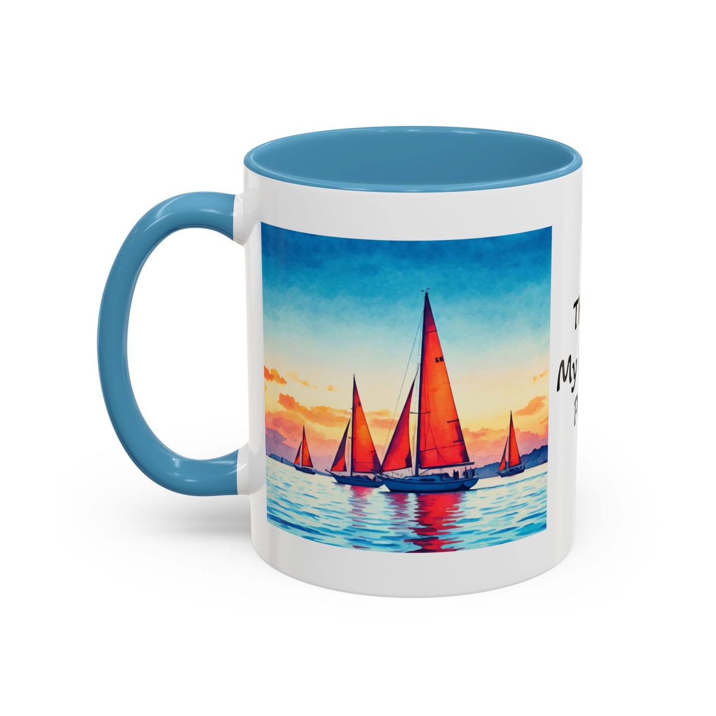 Mug - 'Sailboat is My Happy Place' Accent Coffee Mug (11oz)
