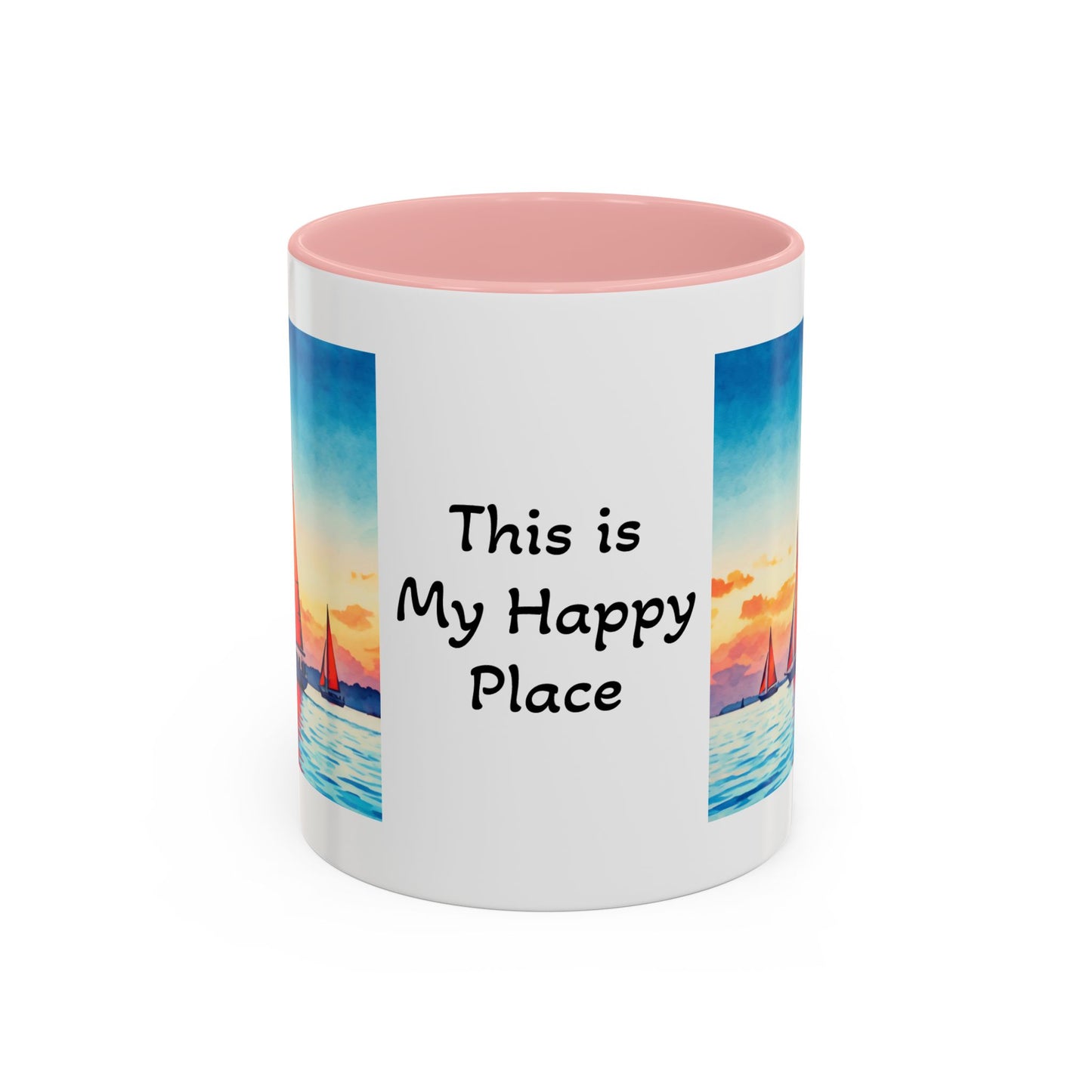 Mug - 'Sailboat is My Happy Place' Accent Coffee Mug (11oz)