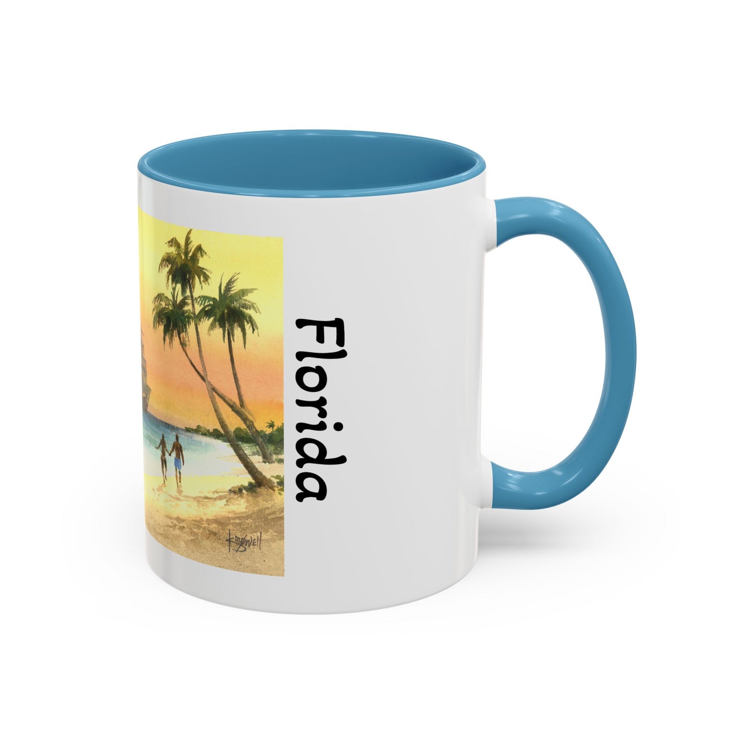 A Stroll On The Beach in Key West, Watercolor Accent Coffee Mug (11oz)