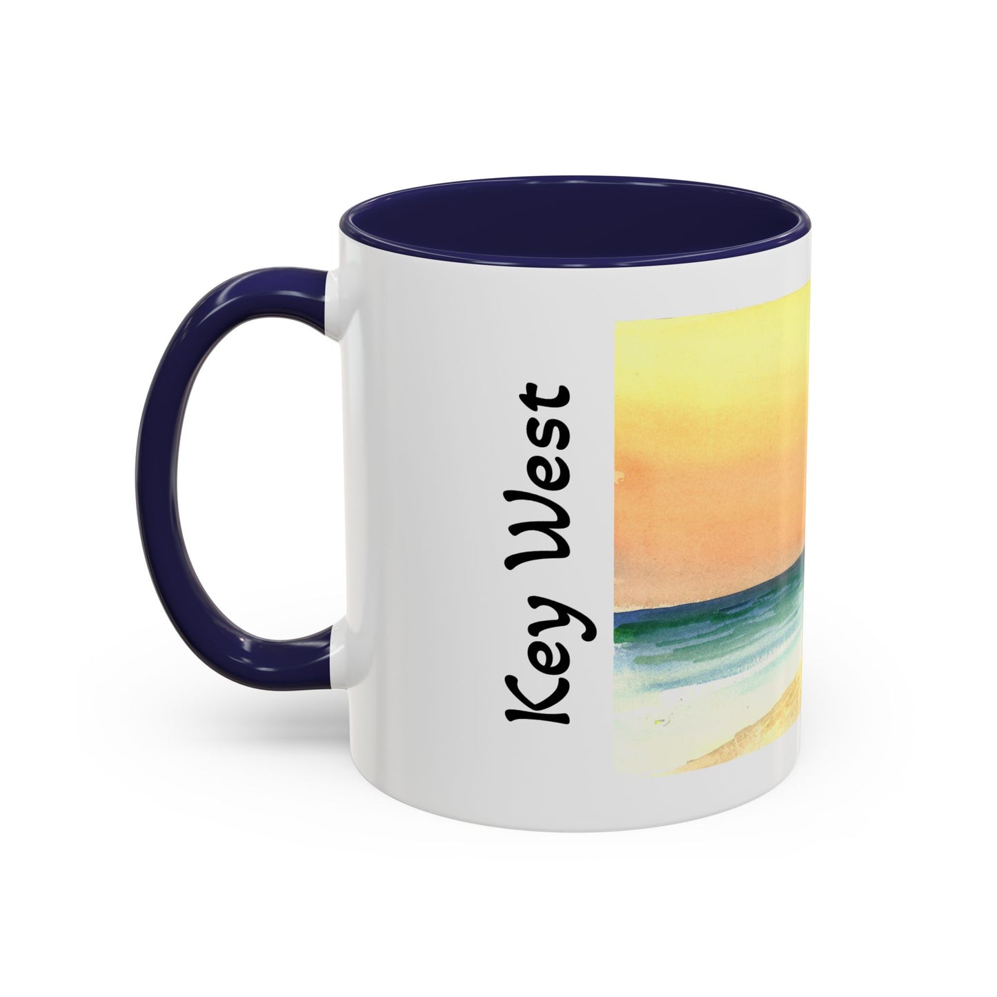 A Stroll On The Beach in Key West, Watercolor Accent Coffee Mug (11oz)