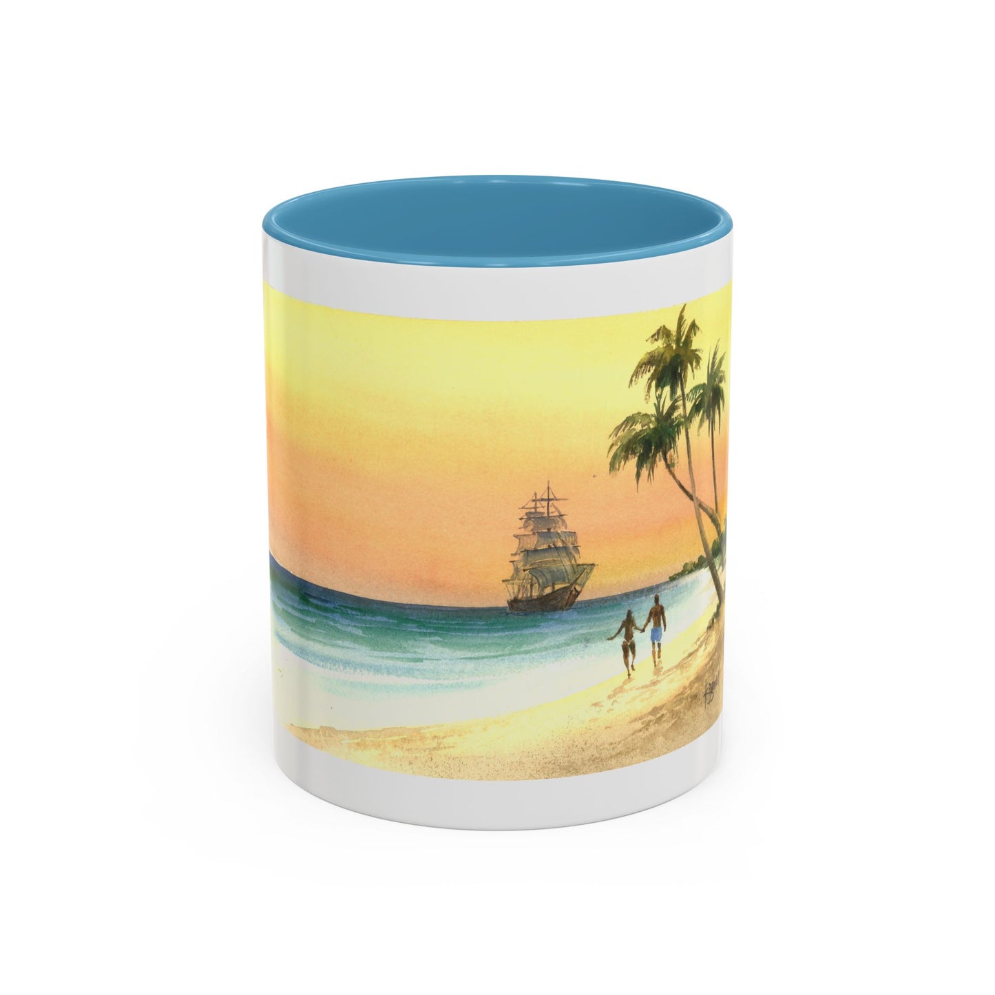 A Stroll On The Beach in Key West, Watercolor Accent Coffee Mug (11oz)