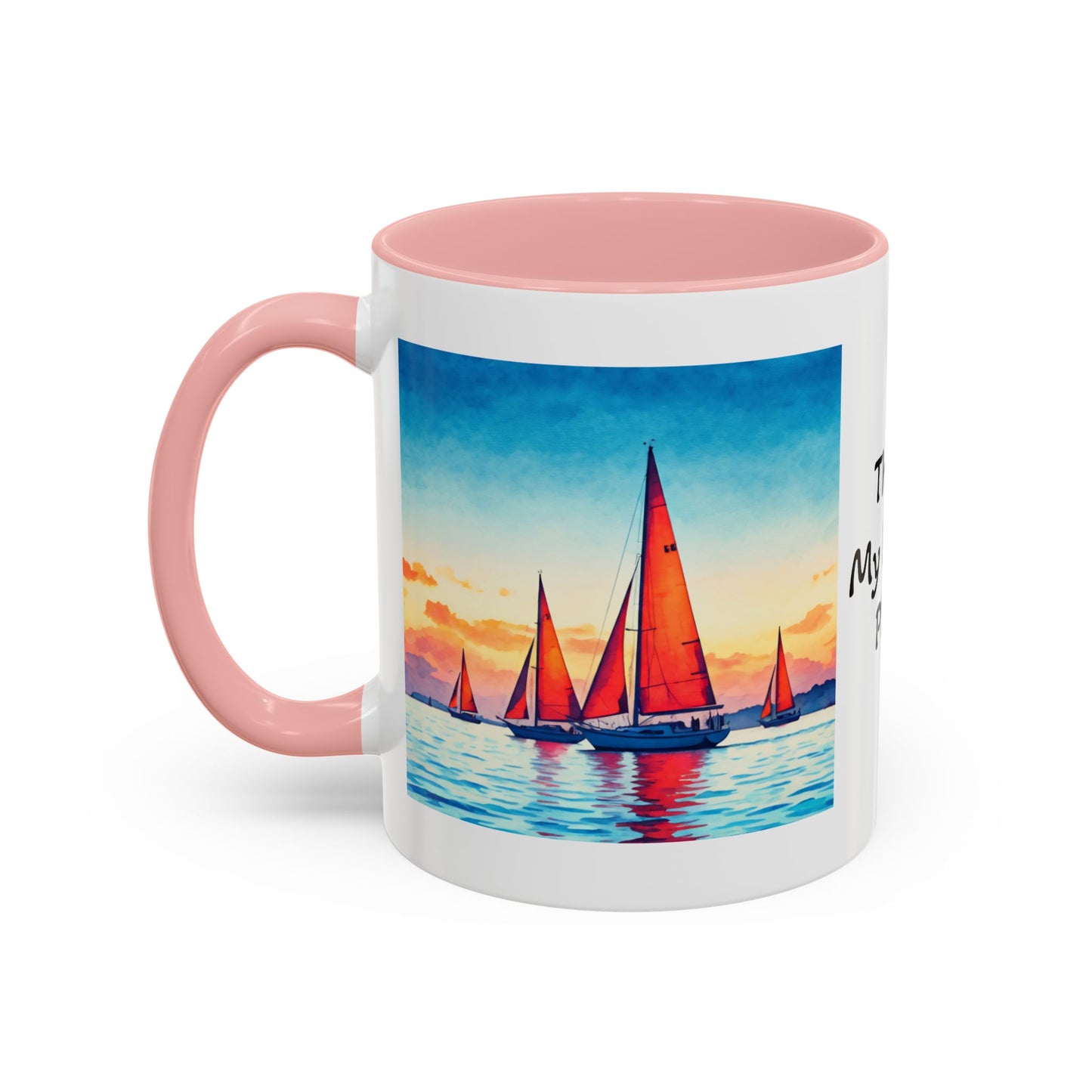 Mug - 'Sailboat is My Happy Place' Accent Coffee Mug (11oz)