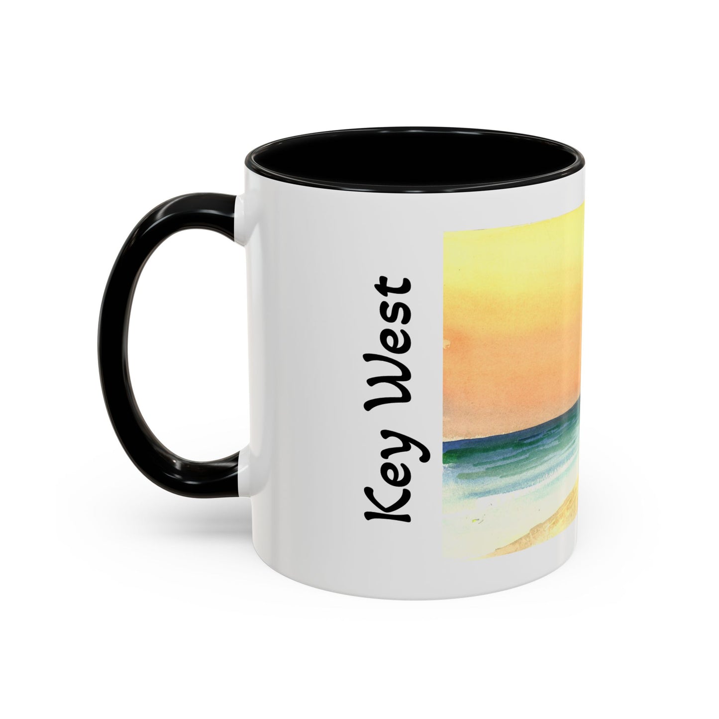 A Stroll On The Beach in Key West, Watercolor Accent Coffee Mug (11oz)