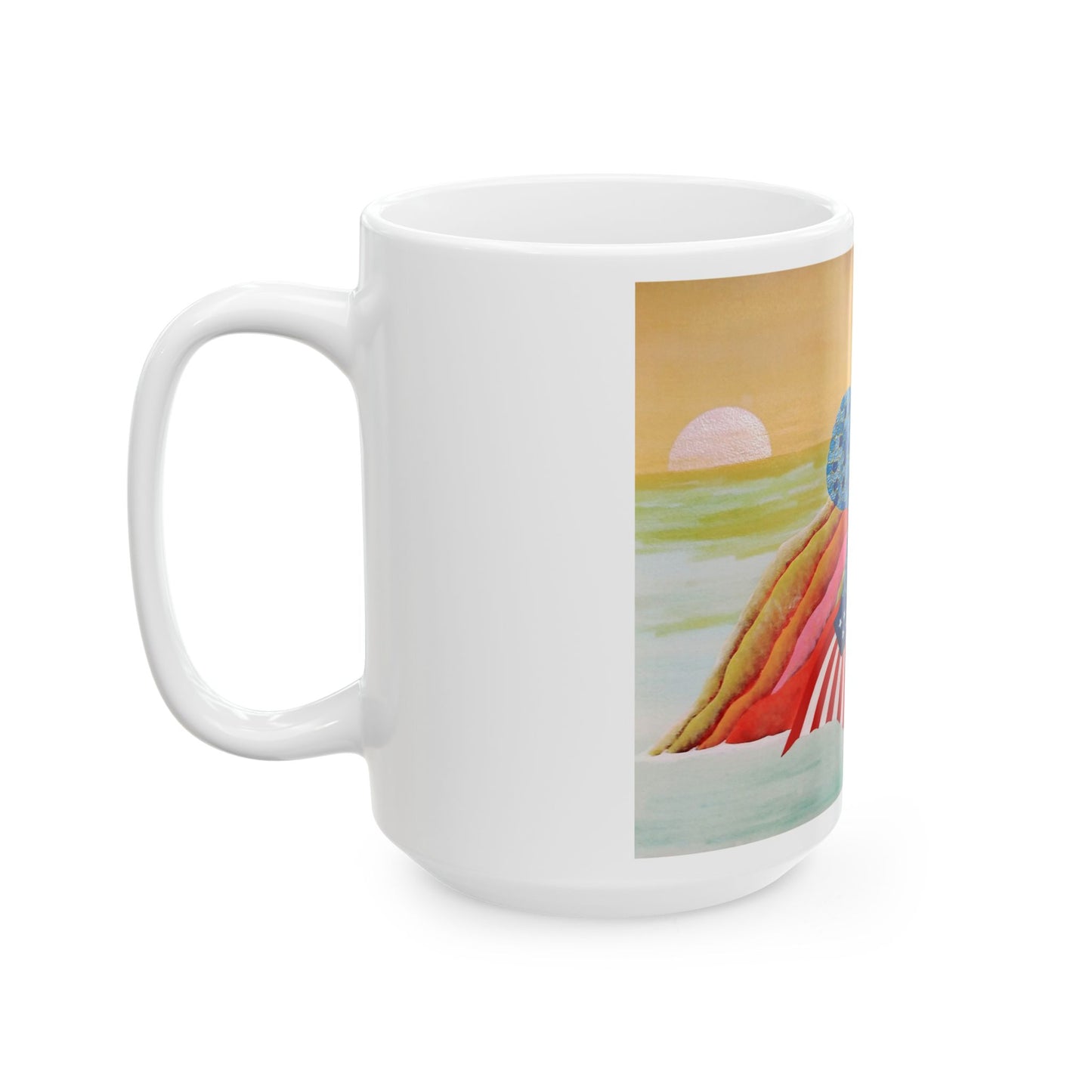 Mug - Mermaid Relaxing on Rock at Sunset in US Colors - Ceramic (15oz)