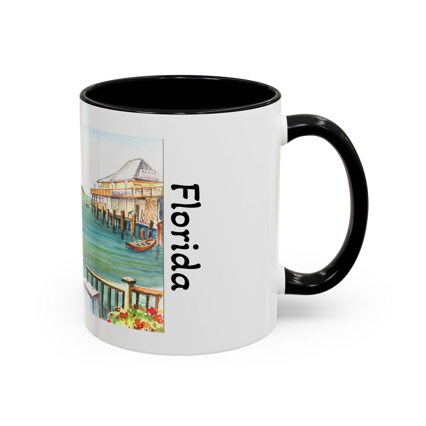 Fishing on A Pier in Key West, Watercolor Accent Coffee Mug (11oz)
