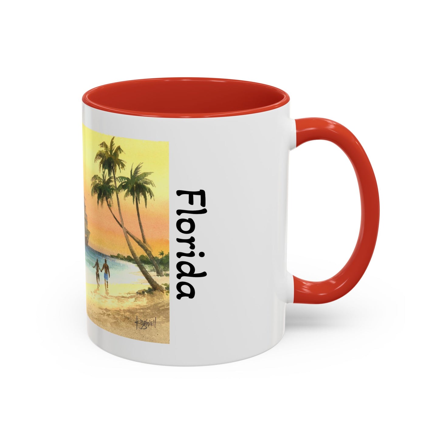 A Stroll On The Beach in Key West, Watercolor Accent Coffee Mug (11oz)