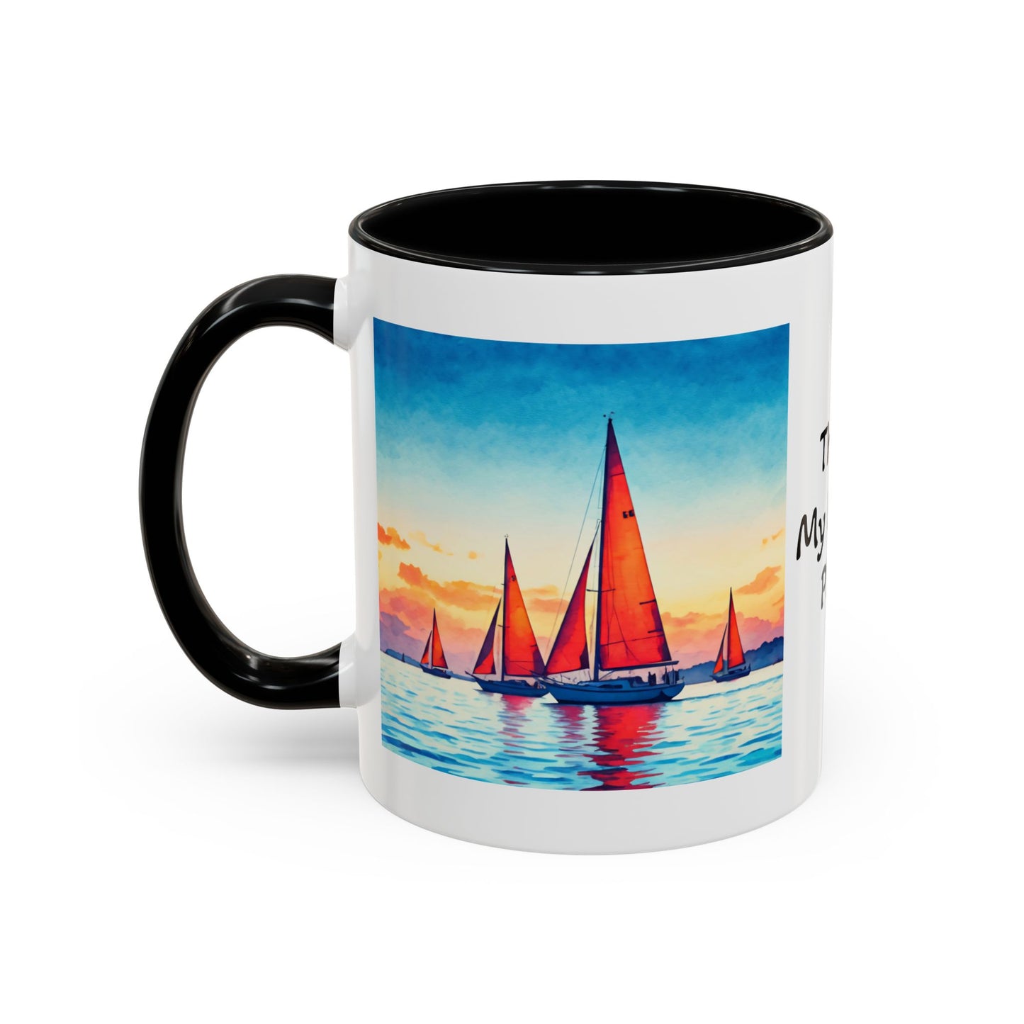 Mug - 'Sailboat is My Happy Place' Accent Coffee Mug (11oz)