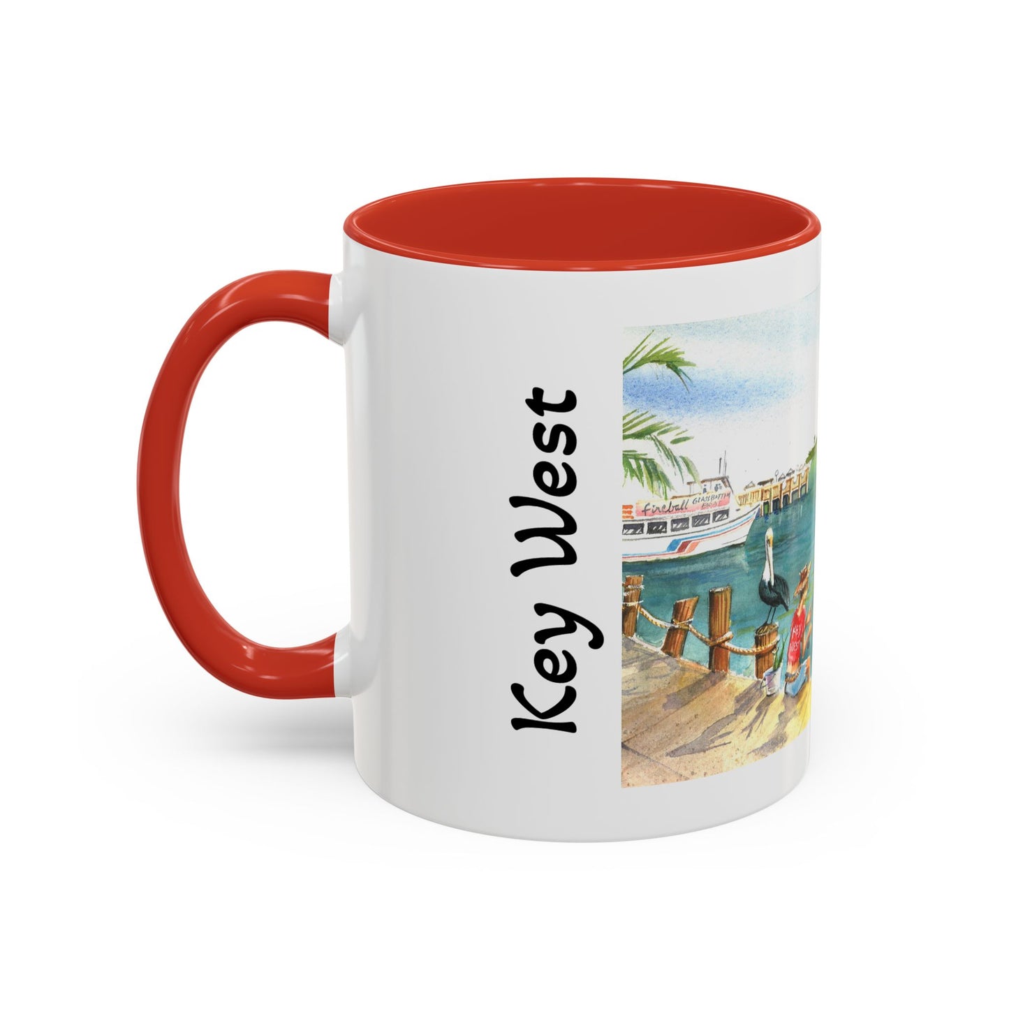 Fishing on A Pier in Key West, Watercolor Accent Coffee Mug (11oz)