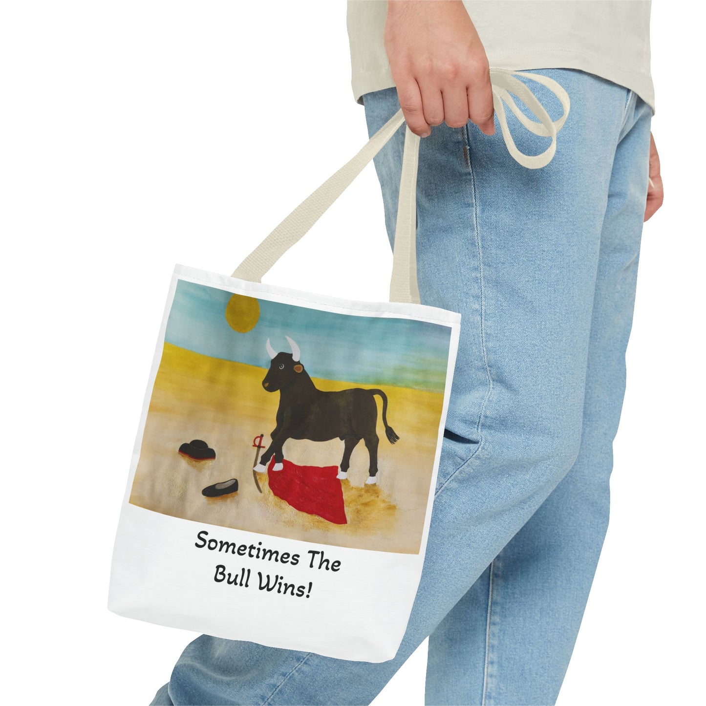 'Sometimes The Bull Wins' Original Watercolor on Tote Bag (AOP) For Animal Lovers