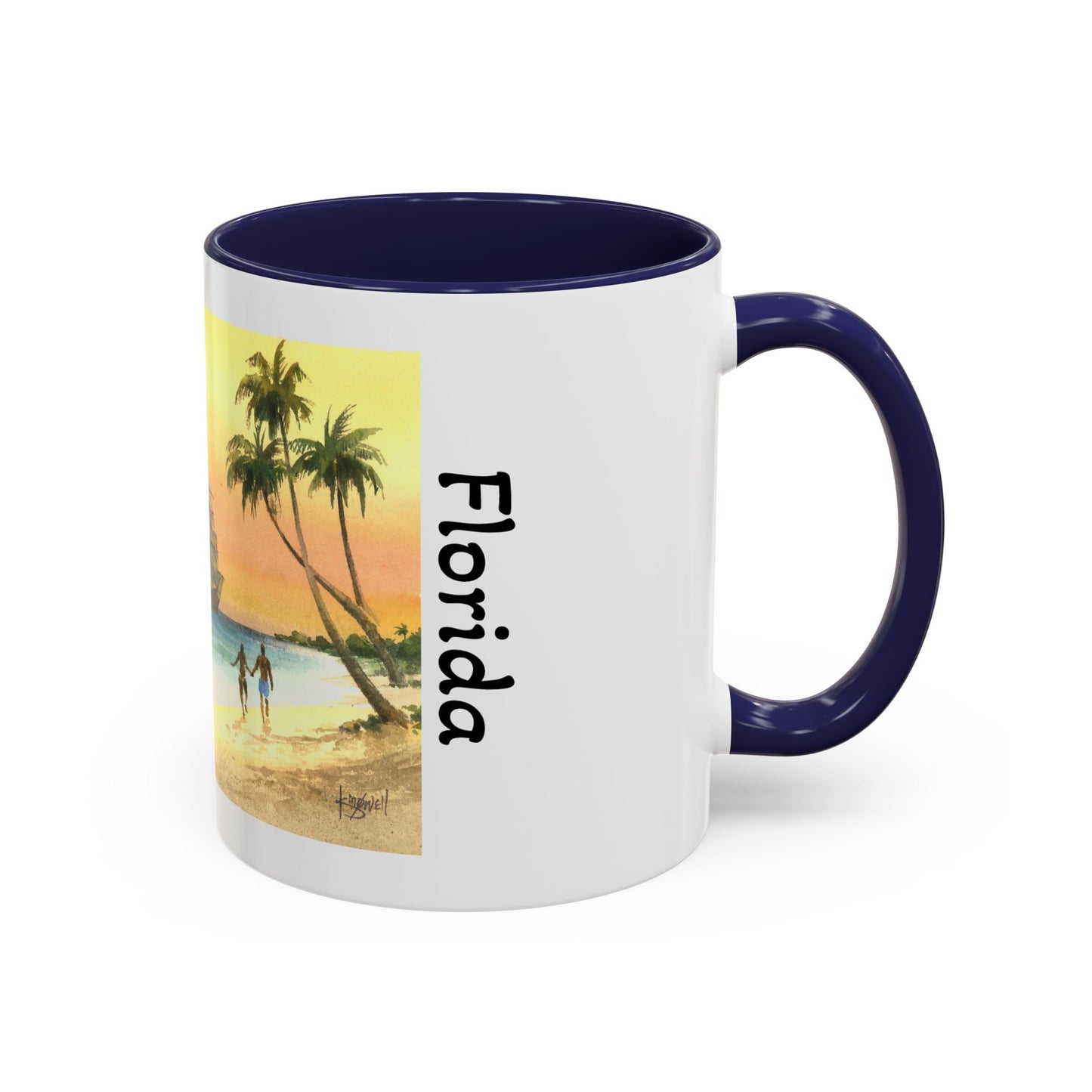 A Stroll On The Beach in Key West, Watercolor Accent Coffee Mug (11oz)