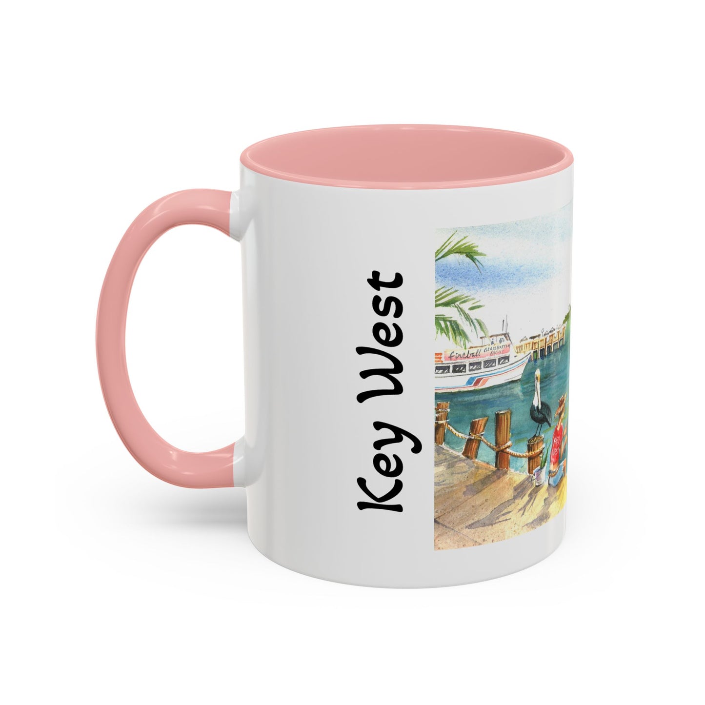 Fishing on A Pier in Key West, Watercolor Accent Coffee Mug (11oz)