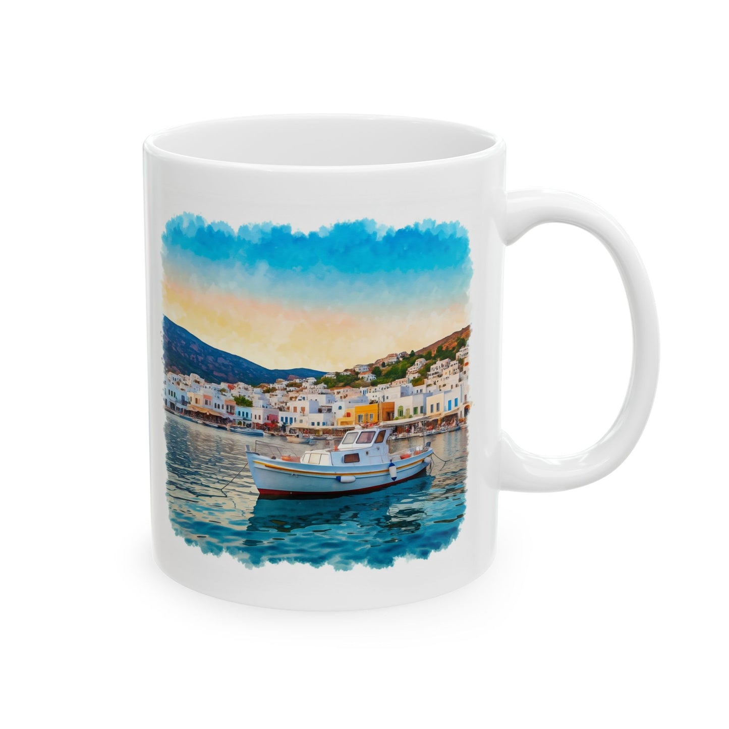 Mug - Sailboat Near Port in Greek Isles Ceramic Mug (11oz)