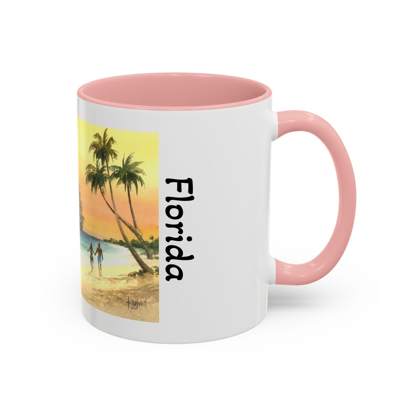 A Stroll On The Beach in Key West, Watercolor Accent Coffee Mug (11oz)