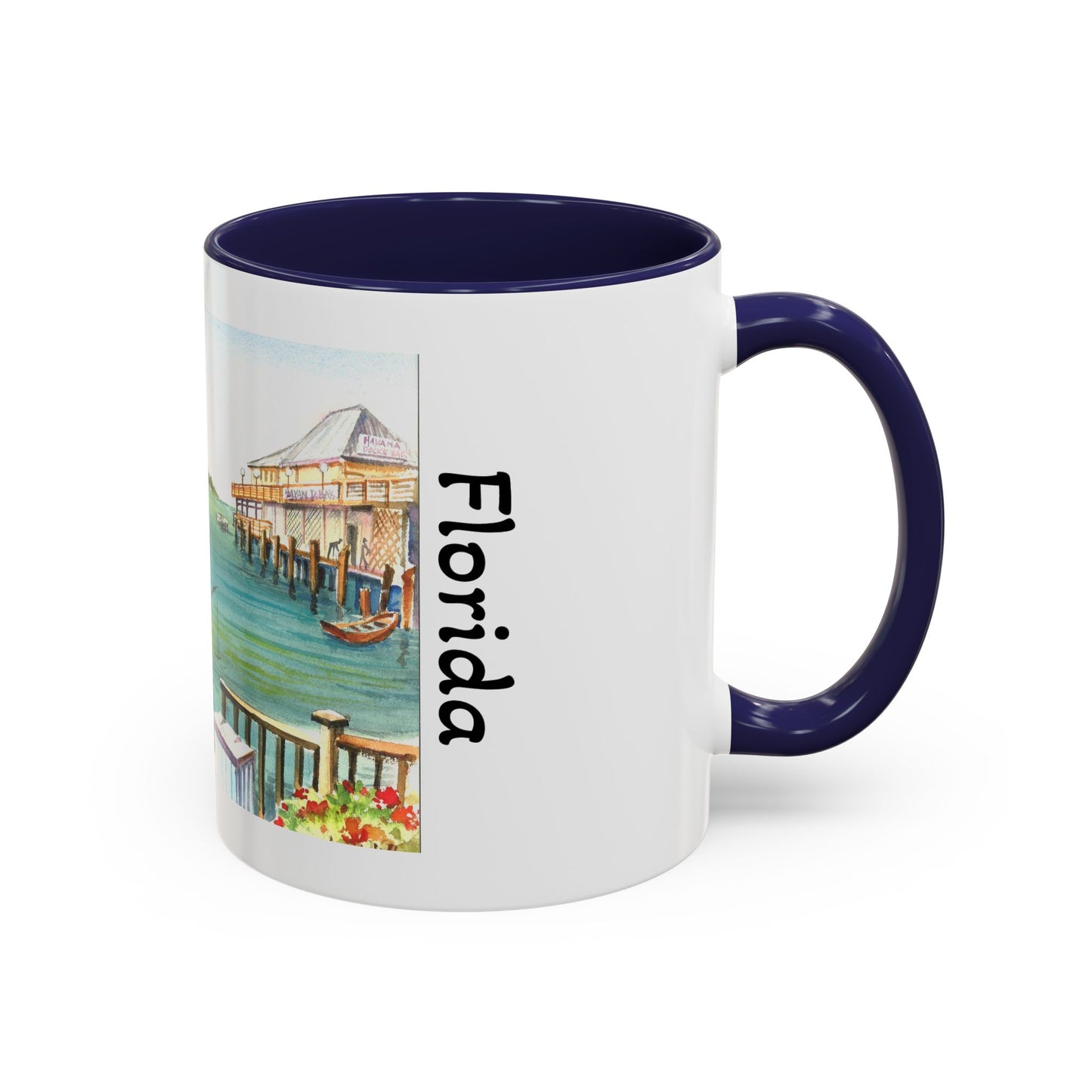 Fishing on A Pier in Key West, Watercolor Accent Coffee Mug (11oz)