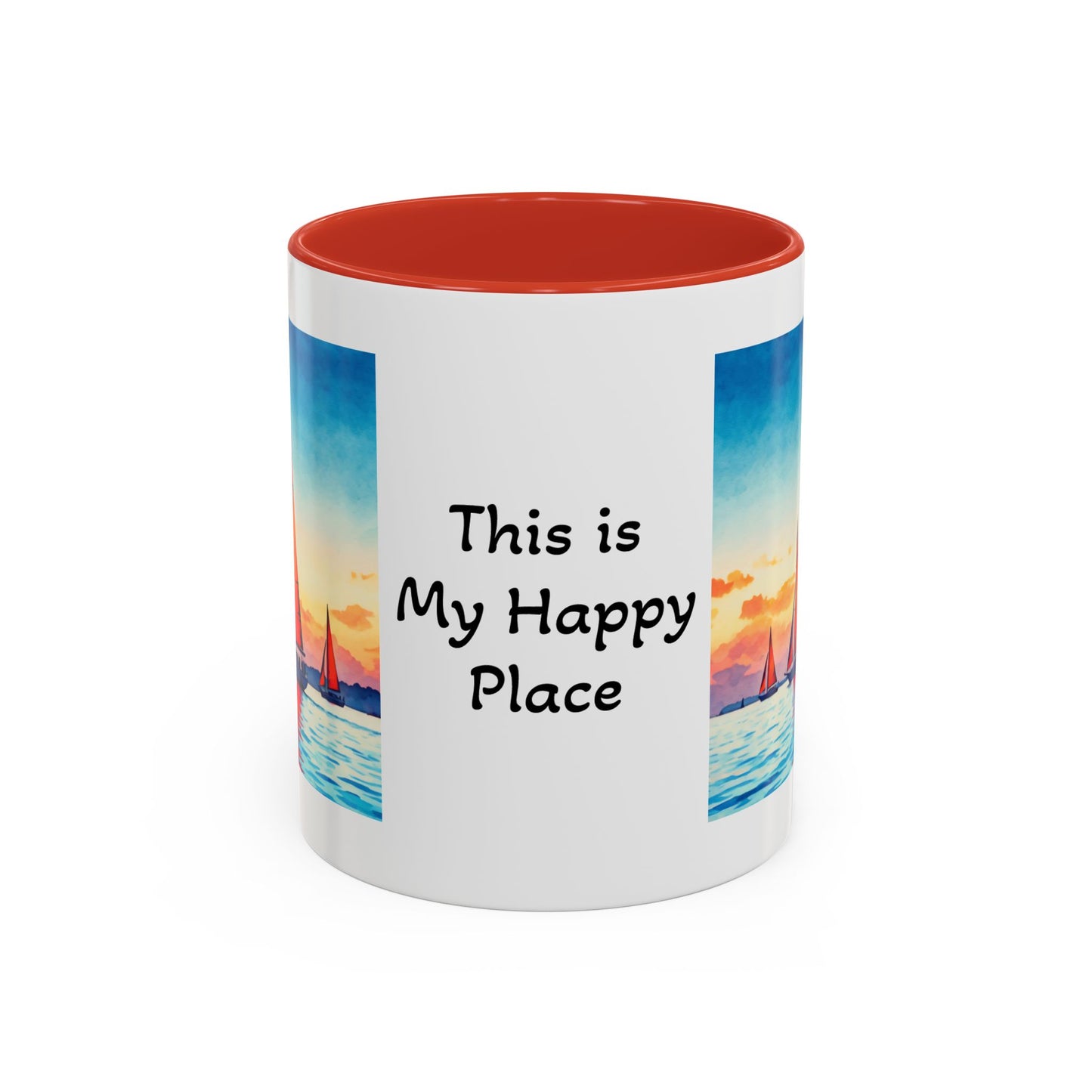 Mug - 'Sailboat is My Happy Place' Accent Coffee Mug (11oz)