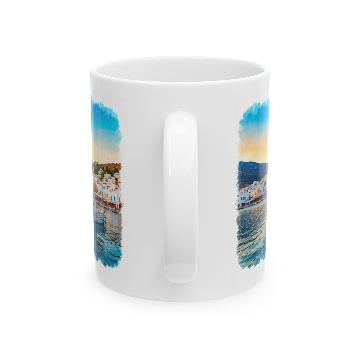 Mug - Sailboat Near Port in Greek Isles Ceramic Mug (11oz)
