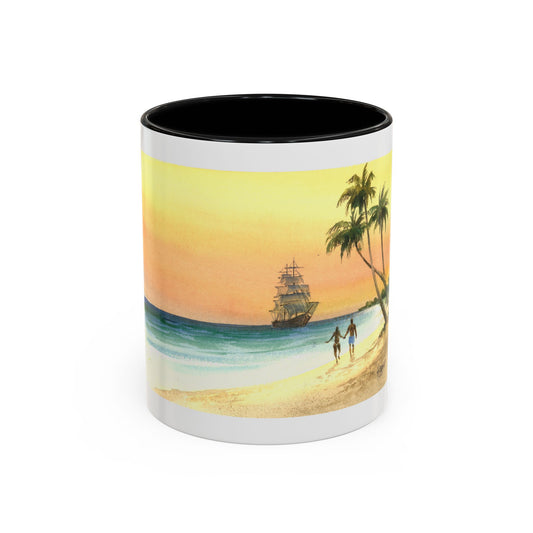 A Stroll On The Beach in Key West, Watercolor Accent Coffee Mug (11oz)