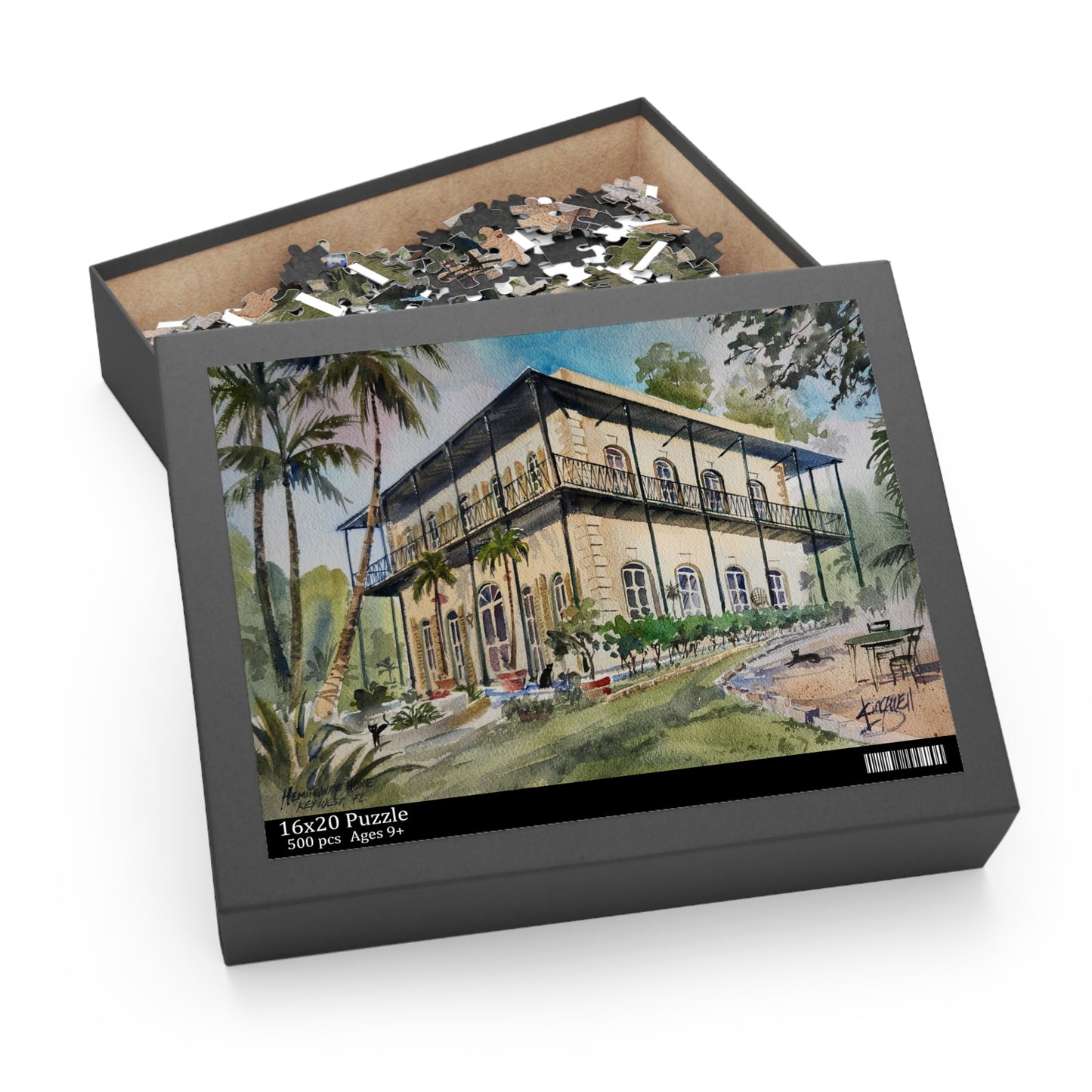 Puzzle (500-Piece) - Watercolor of Earnest Hemingway's Home in Key West, FL