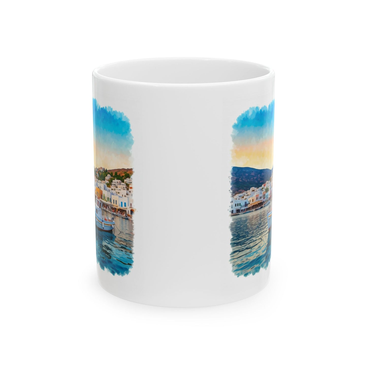 Mug - Sailboat Near Port in Greek Isles Ceramic Mug (11oz)