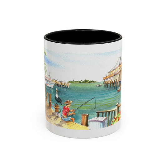 Fishing on A Pier in Key West, Watercolor Accent Coffee Mug (11oz)