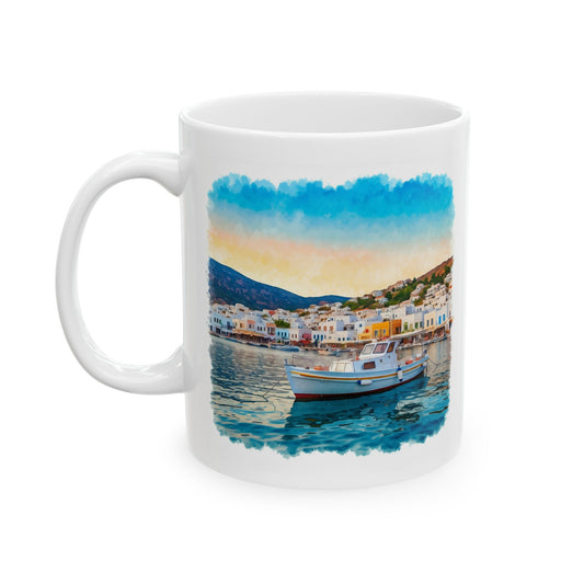 Mug - Sailboat Near Port in Greek Isles Ceramic Mug (11oz)