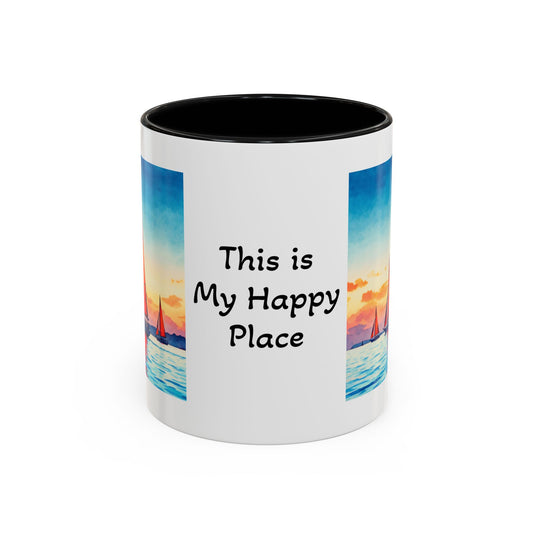 Mug - 'Sailboat is My Happy Place' Accent Coffee Mug (11oz)