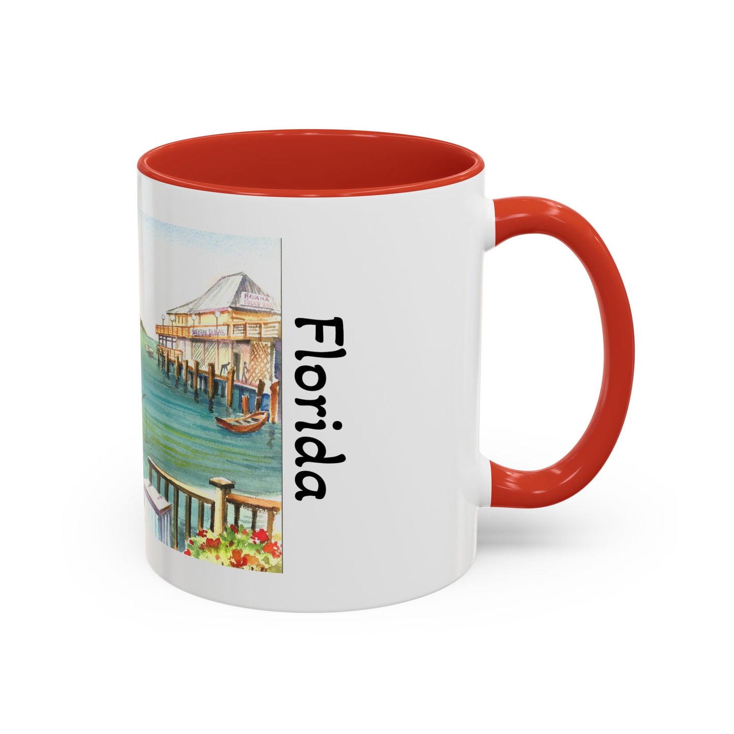 Fishing on A Pier in Key West, Watercolor Accent Coffee Mug (11oz)